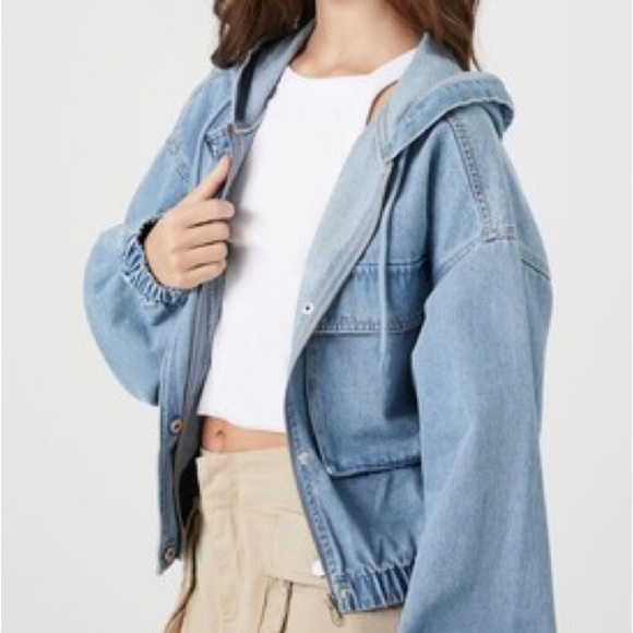 Forever 21 Blue Jean Jacket with Hood - Picture 4 of 5